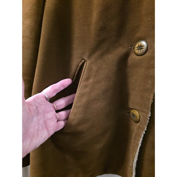 Vtg 70s Montoro Suede Faux Sherling Hooded Jacket Brown Betty Rose M Retro - Picture 6 of 11